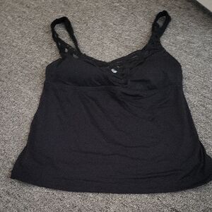 Elegant Black Lace Trim Swim Top